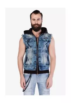 Джинсовый жилет с практичным капюшоном CIPO & BAXX, синий
