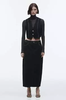 Джинсовый жилет с заклепками ZARA, черный