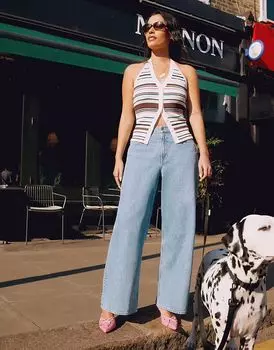 Джинсы Abercrombie & Fitch Curve Love с высокой посадкой и широкими штанинами, средней степени стирки