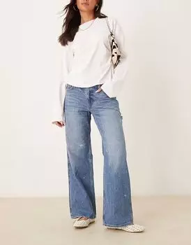 Джинсы Abercrombie & Fitch с низкой посадкой, ультрасвободные, средне-синего цвета