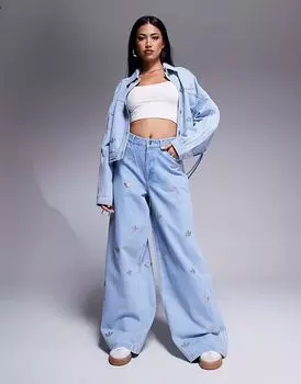Джинсы Adidas Originals denim с отделкой стразами светло-голубого цвета