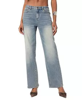 Джинсы Amia High Rise Straight Leg Jeans в синем цвете Washed Edikted, синий