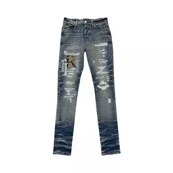 Джинсы Amiri Leather Staggered Logo Jeans 'Vintage Indigo', синий