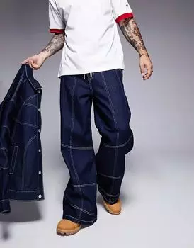 Джинсы ASOS DESIGN очень широкого кроя цвета индиго с декоративной отделкой швов