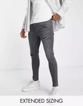 Джинсы ASOS DESIGN Power Stretch черного цвета с прорехами на бедрах