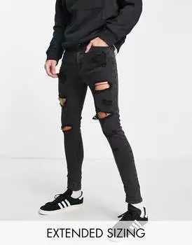 Джинсы ASOS DESIGN Power Stretch черного цвета с прорезями на бедрах
