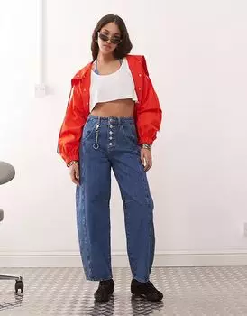 Джинсы ASOS DESIGN с высокой посадкой и пуговицами, средне-синего цвета