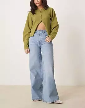 Джинсы ASOS DESIGN широкого кроя, средне-синего цвета, с плетеным поясом