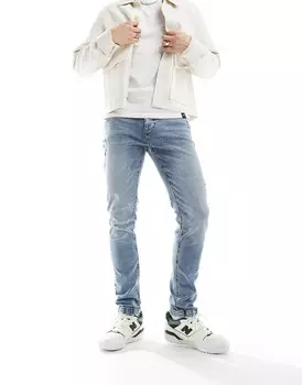Джинсы Asos Design Skinny Wash With Abrasions, светло-синий