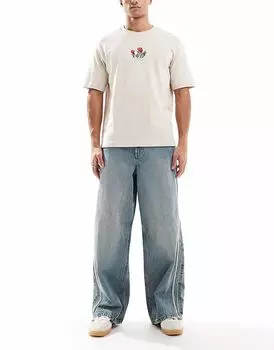 Джинсы ASOS DESIGN super baggy with sporty detail in mid wash blue