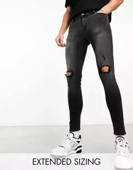 Джинсы ASOS из эластичного денима с прорезями на коленях черного цвета
