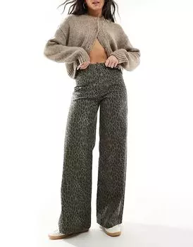 Джинсы экстремально широкого кроя с зеленым леопардовым принтом Object