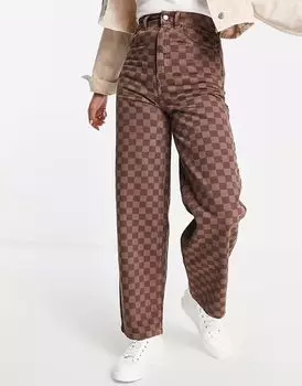 Джинсы Baggy Topshop с высокой талией в коричневую клетку