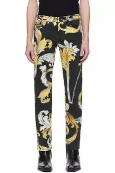 Джинсы Barocco Slim с черными и золотыми вставками Versace Jeans Couture