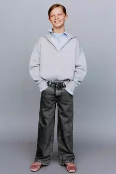 Джинсы barrel с затяжкой ZARA, серый