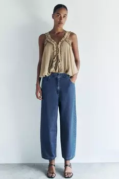 Джинсы barrel со средней посадкой ZARA, синий