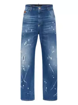 Джинсы Beach Boy Fit с эффектом потертости и брызгами краски Philipp Plein, синий