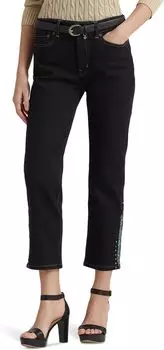 Джинсы Beaded High-Rise Straight Cropped Jeans in Black Rinse Wash LAUREN Ralph Lauren, цвет Black Rinse Wash