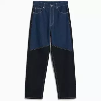 Джинсы Bershka Baggy Colour Block, синий/черный
