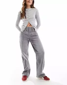 Джинсы Bershka прямые широкие темно-серого цвета