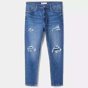 Джинсы Bershka Ripped Carrot Fit, синий