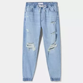 Джинсы Bershka Ripped Jogger, голубой