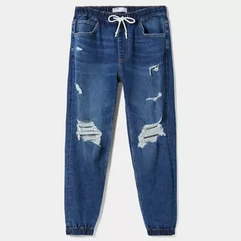 Джинсы Bershka Ripped Jogger, синий