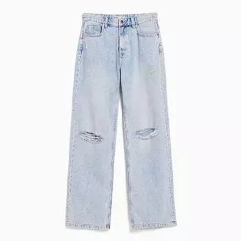 Джинсы Bershka Ripped Wide-Leg 90s, голубой