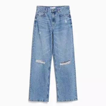 Джинсы Bershka Ripped Wide-Leg 90s, синий