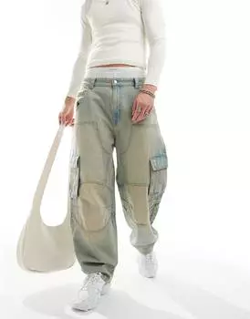 Джинсы Bershka Skater Denim Cargo, синий