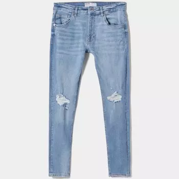 Джинсы Bershka Super Skinny Ripped, светло-голубой