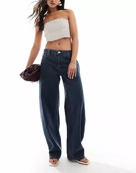 Джинсы Bershka свободного покроя с широкими штанинами темно-синего цвета