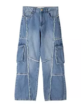 Джинсы Bershka Wide leg Cargo Jeans, синий деним