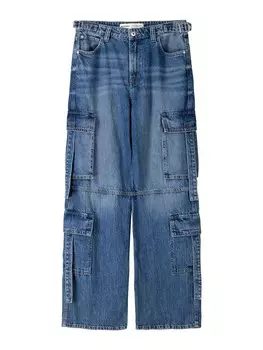 Джинсы Bershka Wide leg Cargo Jeans, синий деним