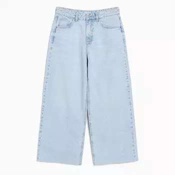 Джинсы Bershka Wide-Leg Cropped, голубой