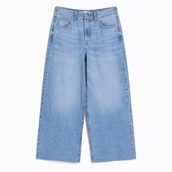 Джинсы Bershka Wide-Leg Cropped, синий
