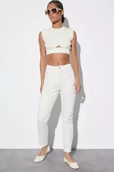 Джинсы - Бежевый - Мом Trendyol, бежевый