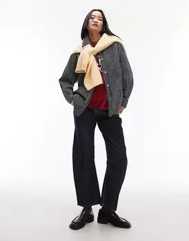 Джинсы-бочки средней посадки в полоску цвета индиго Topshop