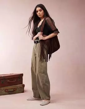 Джинсы-бочонки ASOS DESIGN цвета хаки с практичными деталями