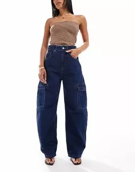 Джинсы-бочонки ASOS DESIGN с высокой талией и карманами, цвет: полинявший