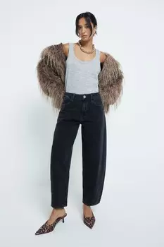 Джинсы бочонки oversize petite со швами River Island, черный