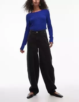 Джинсы-бочонки с передним швом и отделкой в виде корсетного шва, выбеленные, черного цвета & Other Stories