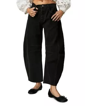 Джинсы бочонки со средней посадкой Free People Good Luck, черный