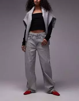 Джинсы-бочонки средней посадки серого цвета Mango