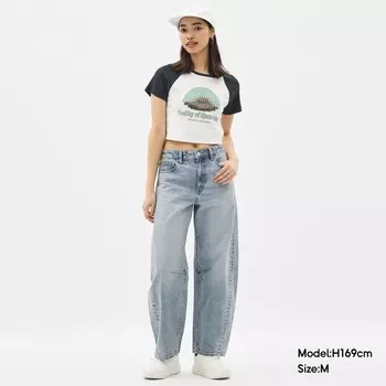 Джинсы-бочонки женские GU Premium с широкими штанинами, синий