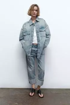 Джинсы бойфренд trf со средней посадкой с рвами ZARA, синий