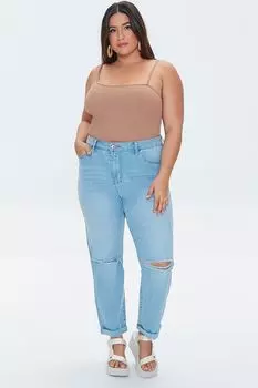 Джинсы-бойфренды больших размеров с потертостями Forever 21, деним