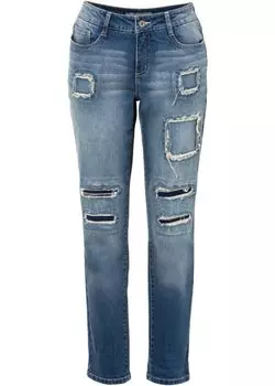 Джинсы-бойфренды с эффектными деталями Rainbow, синий