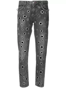 Джинсы бойфренды с металлическим декором Philipp Plein, серый