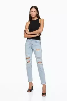Джинсы-бойфренды с низкой посадкой H&amp;M, светло-голубой деним